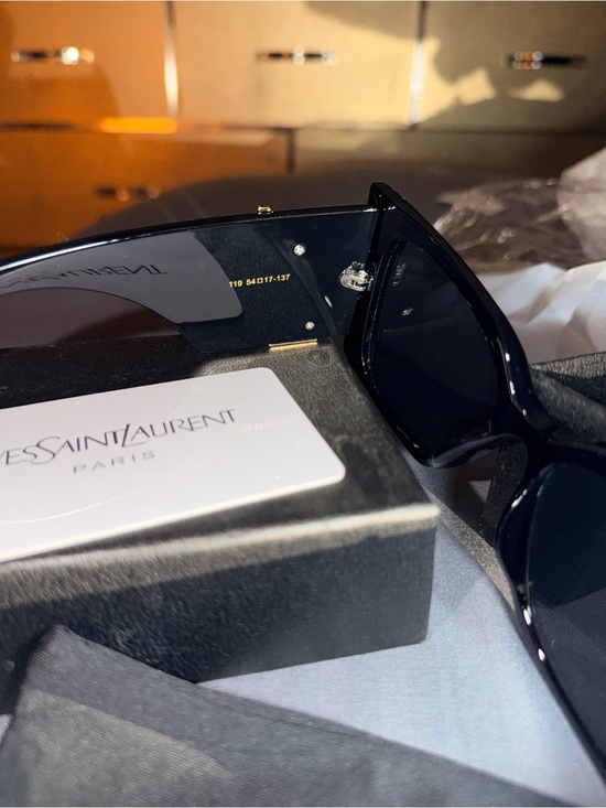 Yves Saint Laurent Black Oversized Square Sunglasses with Gold Chain Detail main image 14